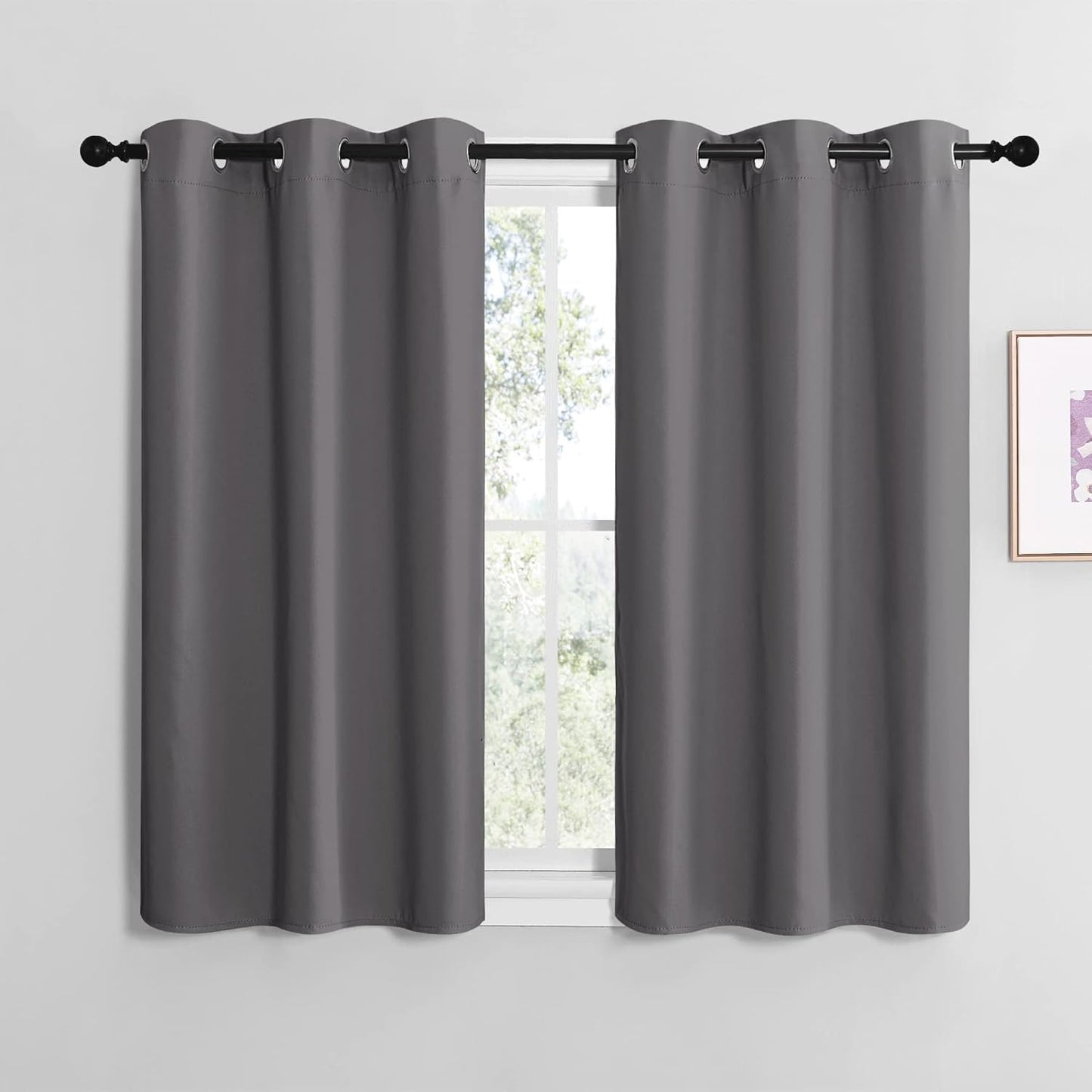 NICETOWN Halloween Pitch Black Solid Thermal Insulated Grommet Blackout Curtains/Drapes for Bedroom Window (2 Panels, 42 inches Wide by 63 inches Long, Black) - Colors E