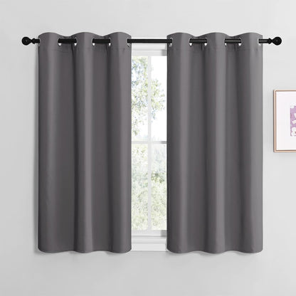 NICETOWN Halloween Pitch Black Solid Thermal Insulated Grommet Blackout Curtains/Drapes for Bedroom Window (2 Panels, 42 inches Wide by 63 inches Long, Black) - Colors E