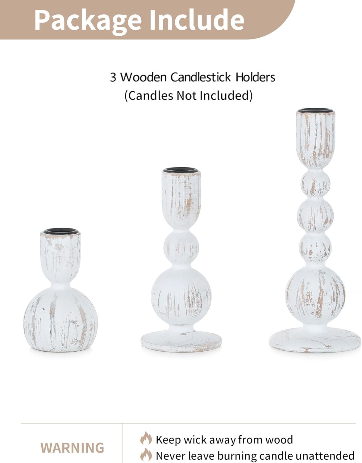 NUPTIO Candle Stick Holders Decor: Set of 3 Farmhouse Wooden Taper Candle Holders - Rustic Sage Green for Home Coffee Dinner Table