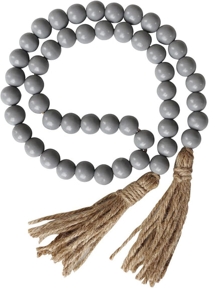 Boho Decor Wood Beads Garland Farmhouse Wall Hanging Decorations Natural Wooden Bead Tassel Decorative for Coffee Table Christmas and Prayer (Nature, 58")