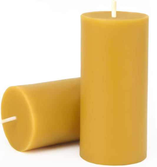 Natural Beeswax Candles 4 Packs, Beeswax Pillar Candles with 140 Hours Burn Time, Organic Emergency Candle Long Burning for Home Room, Smokeless & Dripless, 2x4 inch
