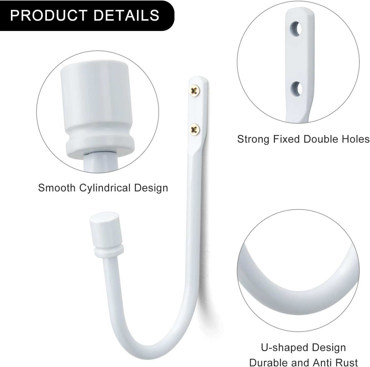 2 Pack Curtain Holdbacks - Silver, Decorative Drapery Wall Hooks with Hardware, Curtain Pull Back Hooks, Metal Curtain Tiebacks Wall Mounted, Window Side Holders for Drapes, Curtain Accessories