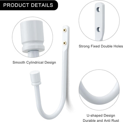 2 Pack Curtain Holdbacks - Silver, Decorative Drapery Wall Hooks with Hardware, Curtain Pull Back Hooks, Metal Curtain Tiebacks Wall Mounted, Window Side Holders for Drapes, Curtain Accessories