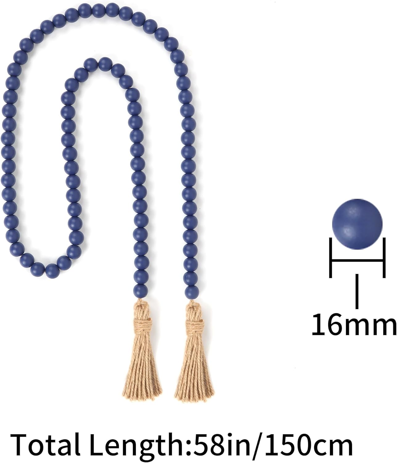58in Wood Bead Garland with Tassels, Farmhouse Rustic Country Decor Prayer Boho Wall Hanging Decoration (Nature)