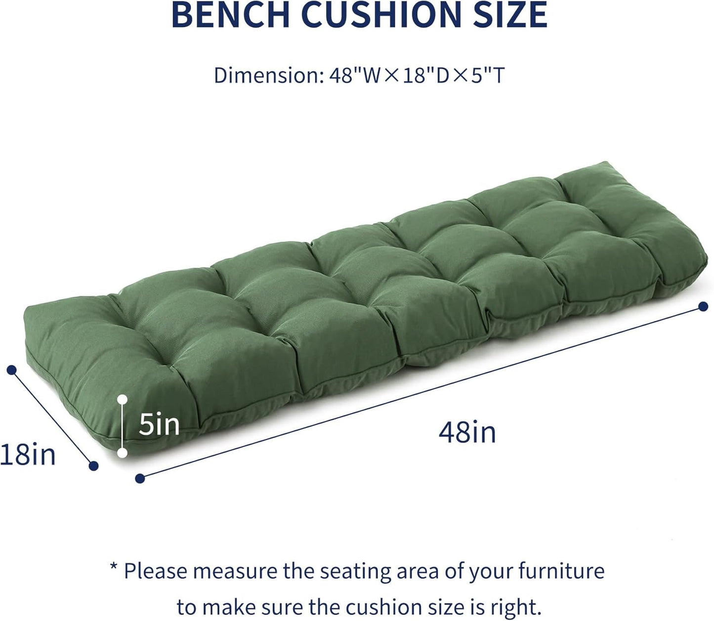 IPYNBAP Outdoor Bench Cushion, 48x18x5 Inch, Waterproof Bench Cushion for Outdoor/Indoor Furniture, Tufted Patio Bench Seat Cushion, Fade Resistant Outdoor Cushions for Porch Swing Couch, Navy Blue