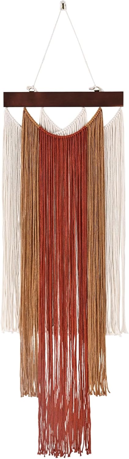 iHUFeather Macrame Wall Hanging Boho Wall Tapestry, Handmade Woven Wall Art for Living Room Bedroom Bohemian Home Decor 47.2" L x 15.7" W (Deep Red)