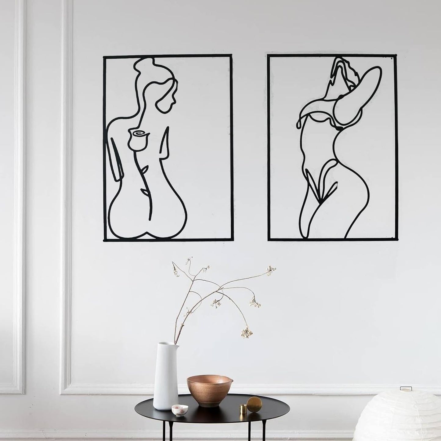 Glamativity 4 Pack Gold Wall Art Decor, Minimalist Single Line Real Metal Wall Art, Woman's Body Shape Abstract Wall Art (Gold Classic Style, 17 x 11.8'')