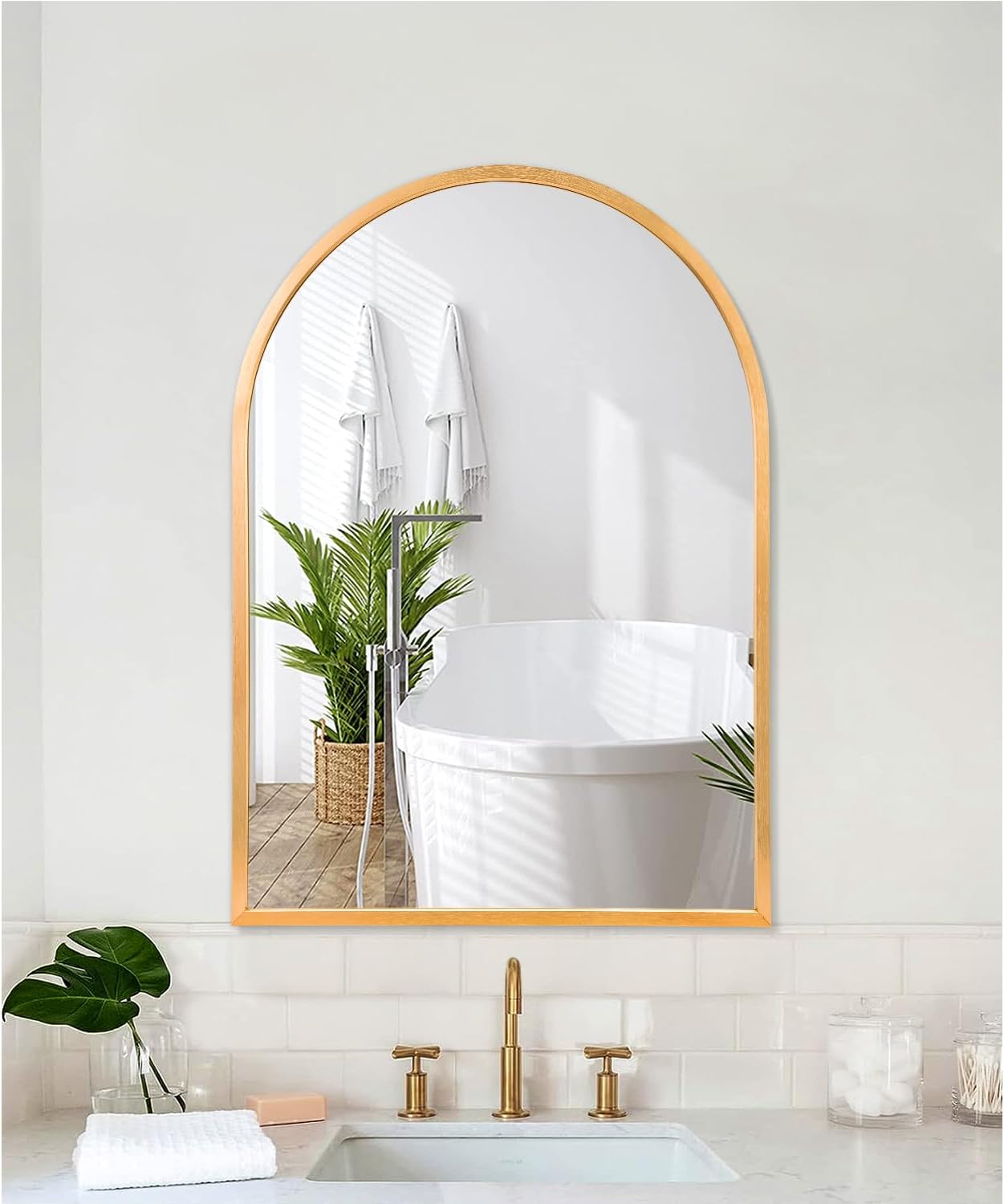 Black Arched Wall Mirror Aluminum Alloy Frame Bathroom Mirror Brushed Metal Vanity Wall Mounted Mirror for LivingRoom Bedroom Entryway Room Home Decor 16"x12"