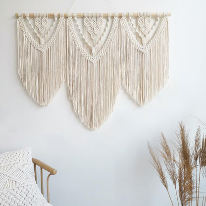 Achart Macrame Wall Hanging Large- Boho Wall Decor- large wall art- Wall Decor Living Room- Macrame Tapestry Boho Decor for Bedroom (Wooden Bead)