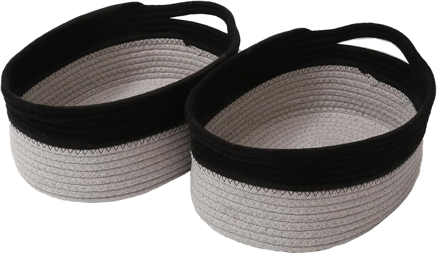 JMvicyroam Woven Basket,Small Rope Storage Bin with Handles & Ribbon Bag, Organizer for Shelves Closets,Gift Basket Empty for Birthday,Books,Dog Toys,White