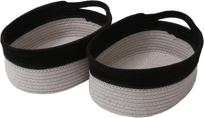 JMvicyroam Woven Basket,Small Rope Storage Bin with Handles & Ribbon Bag, Organizer for Shelves Closets,Gift Basket Empty for Birthday,Books,Dog Toys,White