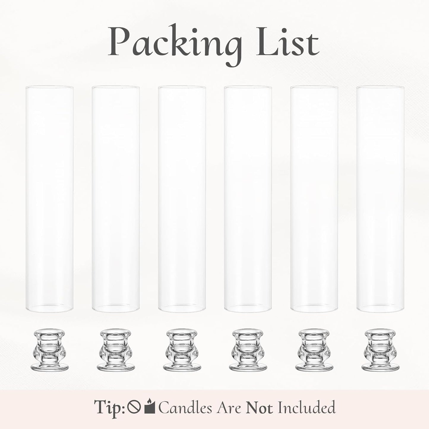 Glass Hurricane Candle Holder: 12" Tall Candlestick Holder Bulk with Cylinder Windproof Cover Set of 6 Clear Taper Candle Holders for Wedding Party Birthday Christmas Decor