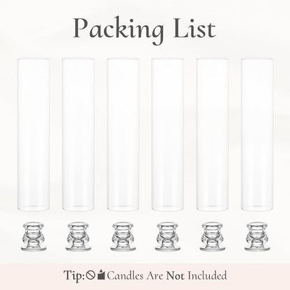 Glass Hurricane Candle Holder: 12" Tall Candlestick Holder Bulk with Cylinder Windproof Cover Set of 6 Clear Taper Candle Holders for Wedding Party Birthday Christmas Decor