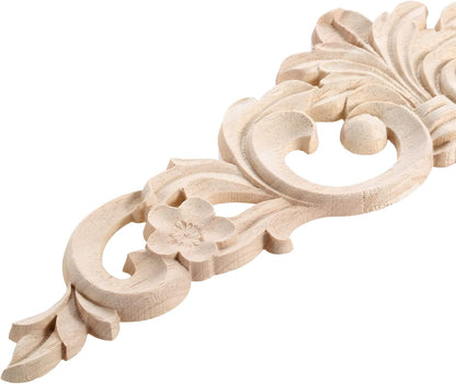 MUXSAM Carved Wood Appliques Onlays, Long Wooden Decals Trim Molding Rosette Inlays for Door Wall Mantel Cabinet Door Dresser Closet Mirror Decoration Furniture Transfer(1-Pack, 20x5cm/7.9" x2)