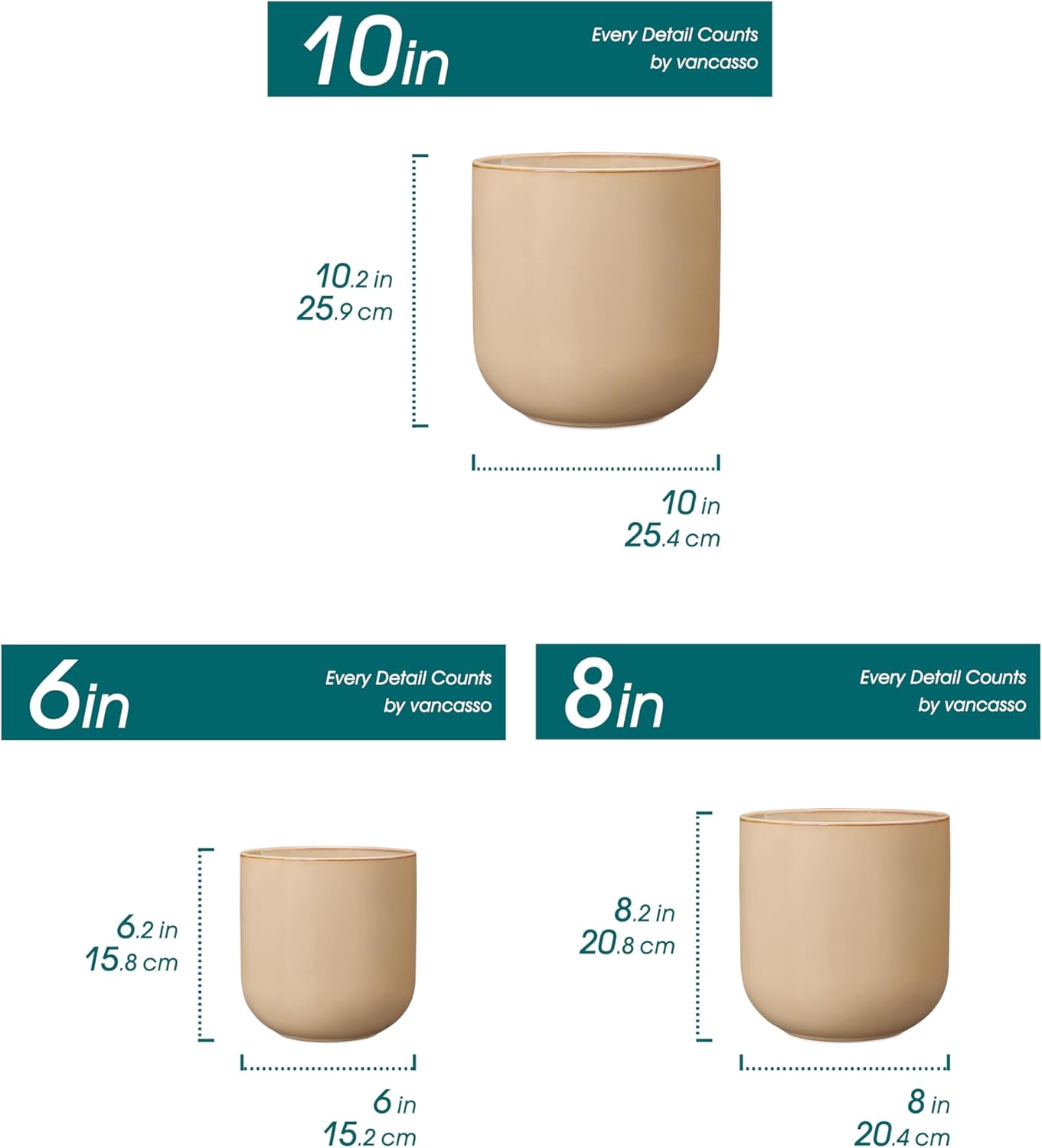 vancasso Ceramic Plant Pots, 4+5+6 inches, Set of 3, Planters with Drainage Hole, Flower Pots Planters Pots for Indoor Plants, Modern Indoor Decorative Garden Pot, Home Decor, White