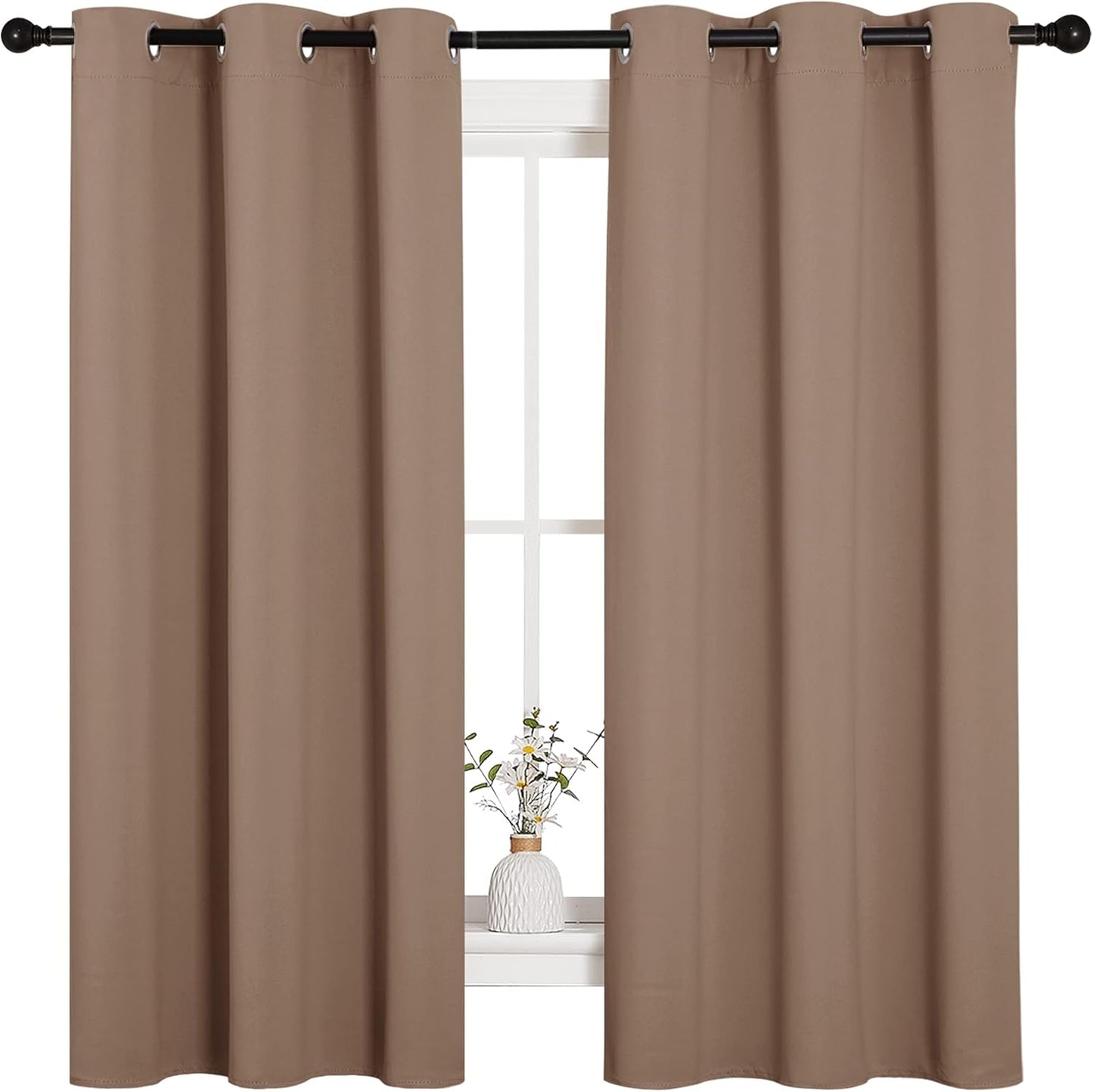 NICETOWN Halloween Pitch Black Solid Thermal Insulated Grommet Blackout Curtains/Drapes for Bedroom Window (2 Panels, 42 inches Wide by 63 inches Long, Black) - Colors D