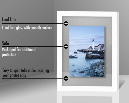 Americanflat 8x10 Floating Picture Frame with Polished Crystal-Clear Glass - Use as 5x7 Picture Frame or Display 4x6 Photo - Signature Float Collection - Photo Frames for Tabletop or Wall - Black
