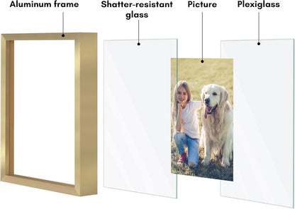 Americanflat Aluminum 11x14 Floating Picture Frame with Shatter-Resistant Glass - Use as 8x10 Picture Frame or Display 11x14 Photo - Signature Float Collection - Photo Frames for Wall Display - Black