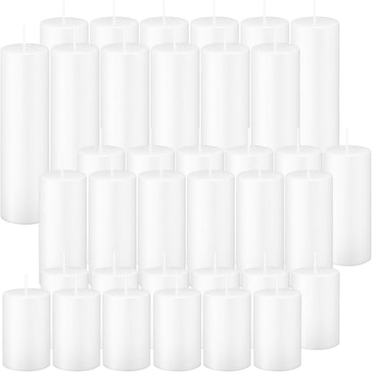 18 Pcs White Pillar Candles Bulk Set，Hurricane Candles，3 Different Lengths 2 x 3/4/6 Inch (6 Each)，Dripless Unscented Smokeless，Gives You a Better Atmosphere When Organizing an Event Party.