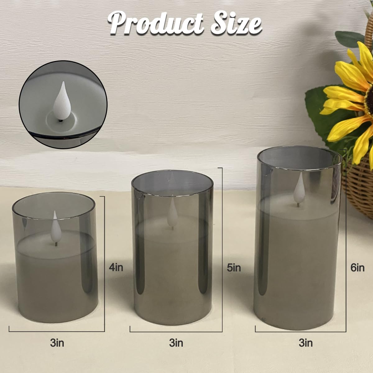 Rechargeable Flameless Glass Pillar Candles–Gifts for Women,–Set of 3, Realistic Flickering LED Light,Remote & Timer, Ideal for Living Room, Bedroom & Festival Wedding Home Party Decor