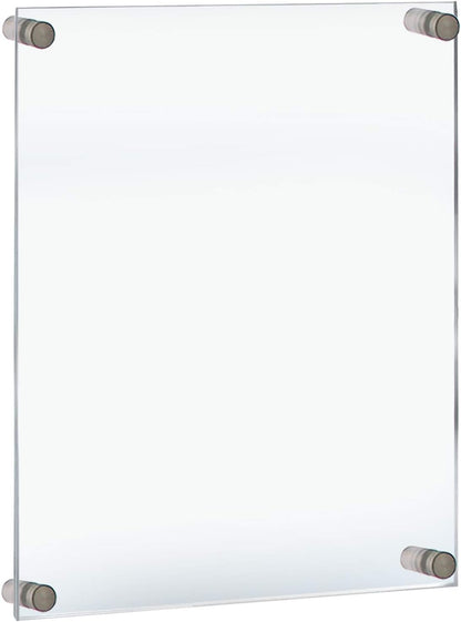 Azar Displays,105536, Floating Acrylic Wall Frame with Silver Hardware Stand Off Caps, Clear Hanging Photo Frame Display Mount with Frameless Border, Glass-Like Frame for Large Prints, 24" x 36"
