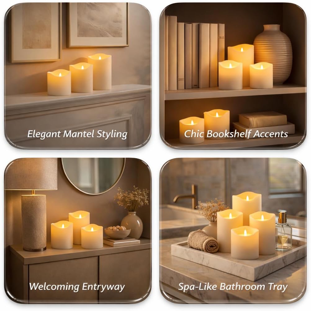Enido Flameless Candles, Color Changing LED Candles(D: 3" x H: 4" 5" 6") Battery Operated Outdoor Waterpoof Candles Plastic Pack of 9 Flameless Pillar Candles