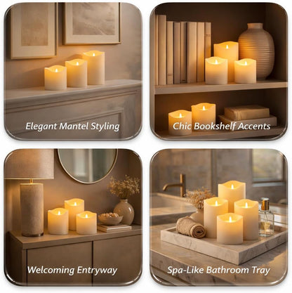Enido Flameless Candles, Color Changing LED Candles(D: 3" x H: 4" 5" 6") Battery Operated Outdoor Waterpoof Candles Plastic Pack of 9 Flameless Pillar Candles