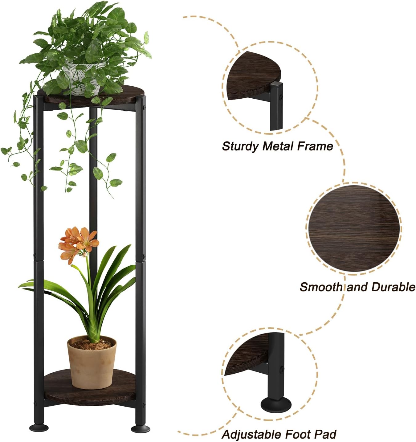 Plant Stand Indoor Corner Tall 2 Tier Metal Modern Flower Storage Plant Shelf Holder for Living Room Balcony Garden,Black (2 Tier-Black Round)