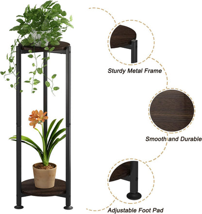 Plant Stand Indoor Corner Tall 2 Tier Metal Modern Flower Storage Plant Shelf Holder for Living Room Balcony Garden,Black (2 Tier-Black Round)