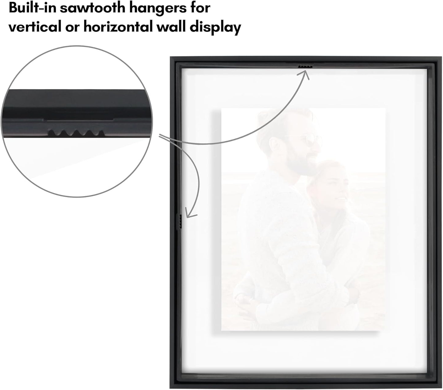 Americanflat Aluminum 11x14 Floating Picture Frame with Shatter-Resistant Glass - Use as 8x10 Picture Frame or Display 11x14 Photo - Signature Float Collection - Photo Frames for Wall Display - Black