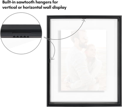 Americanflat Aluminum 11x14 Floating Picture Frame with Shatter-Resistant Glass - Use as 8x10 Picture Frame or Display 11x14 Photo - Signature Float Collection - Photo Frames for Wall Display - Black