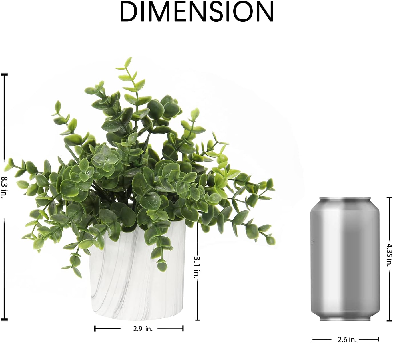 Hollyone Mini Artificial Potted Plants Fake Plants in Marble Pots, 1Pcs Plastic Eucalyptus Greenery Faux Plants for Home Office Desk Room Centerpiece Shelf Décor