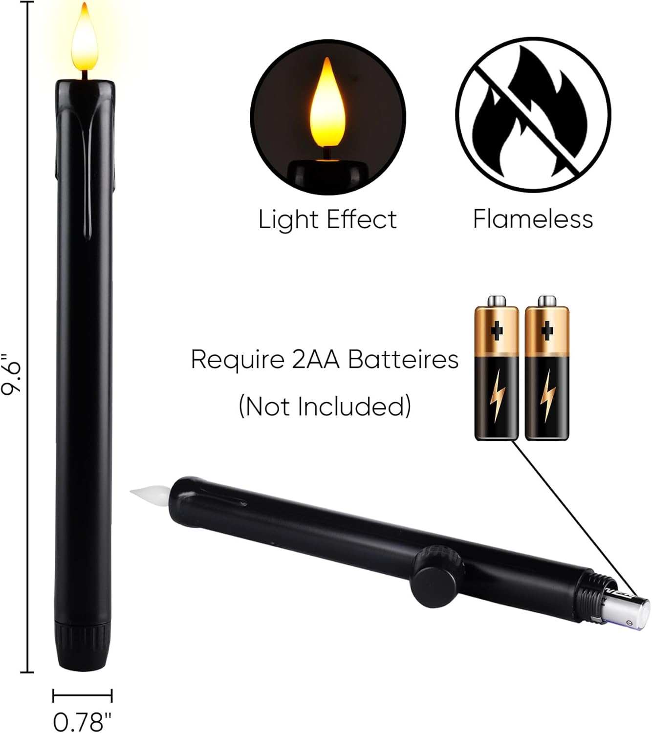Homemory 2/3/6 Pack Flameless Taper Candles, No Remote, Realistic Flickering Battery Operated Candlesticks, Ivory LED Plastic Candle Safe for Weddings, Table Decor, Christmas, and Halloween(Set of 2)