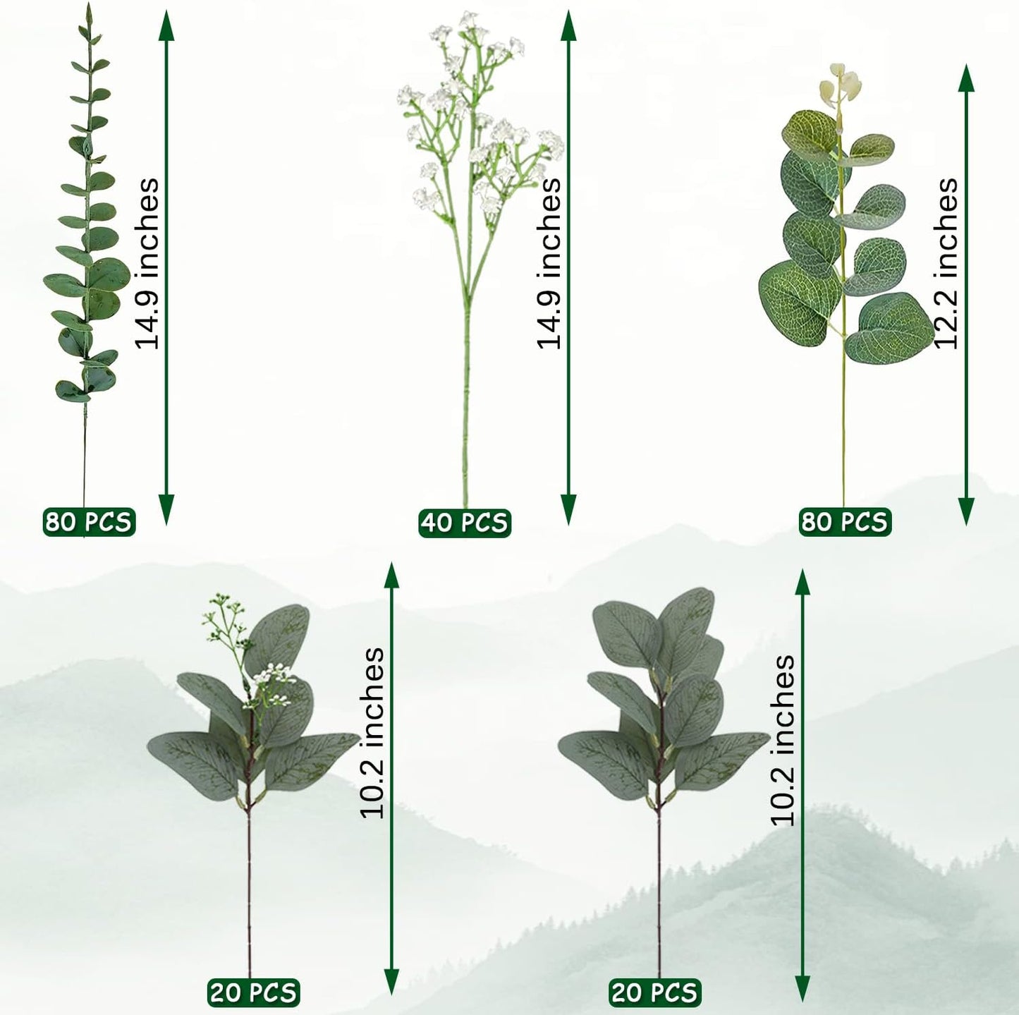 120 Pcs 6 Kinds Mixed Eucalyptus Leaves Stems Bulk Artificial Silver Dollar Leaves Picks Dried Eucalyptus Bundle Faux Spray for Wedding Vase Bouquet Decor (Eucalyptus Leaves Stems-120)