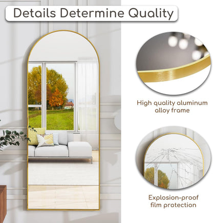 Dewfig Arched Full Length Mirror, 76"x34" Large Floor Mirror, Full Body Mirrors for Leaning or Hanging, Standing Mirrors for Bedroom, Living Room,Dressing Room, Aluminum Alloy Frame, Black