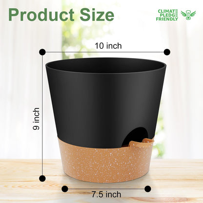 YNNICO Indoor Self Watering Planters with Drainage Holes and Saucers, 8, 7, 6.5, 6, 5.5, 5 Inches, Black, 6 Pots