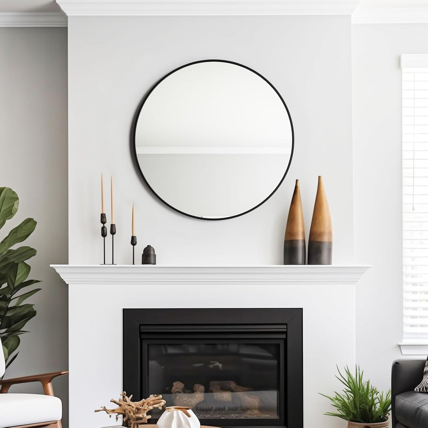 USHOWER Bathroom Mirrors for Over Sink, 36 Inch Circle Mirror with Metal Frame, Black Wall Mirror for Vanity, Entryway, Living Room, Hallway and Bedroom Decor