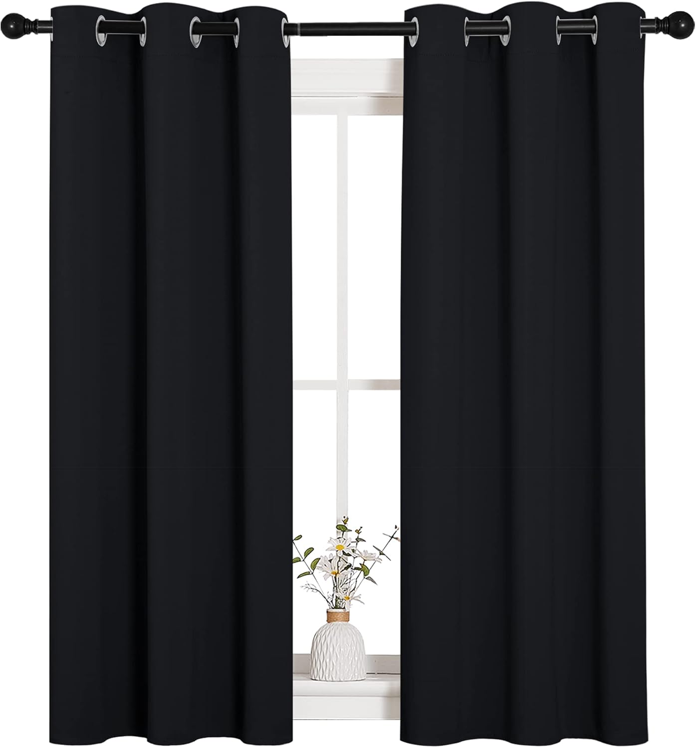 NICETOWN Halloween Pitch Black Solid Thermal Insulated Grommet Blackout Curtains/Drapes for Bedroom Window (2 Panels, 42 inches Wide by 63 inches Long, Black) - Colors E