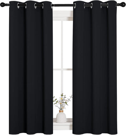 NICETOWN Halloween Pitch Black Solid Thermal Insulated Grommet Blackout Curtains/Drapes for Bedroom Window (2 Panels, 42 inches Wide by 63 inches Long, Black) - Colors E