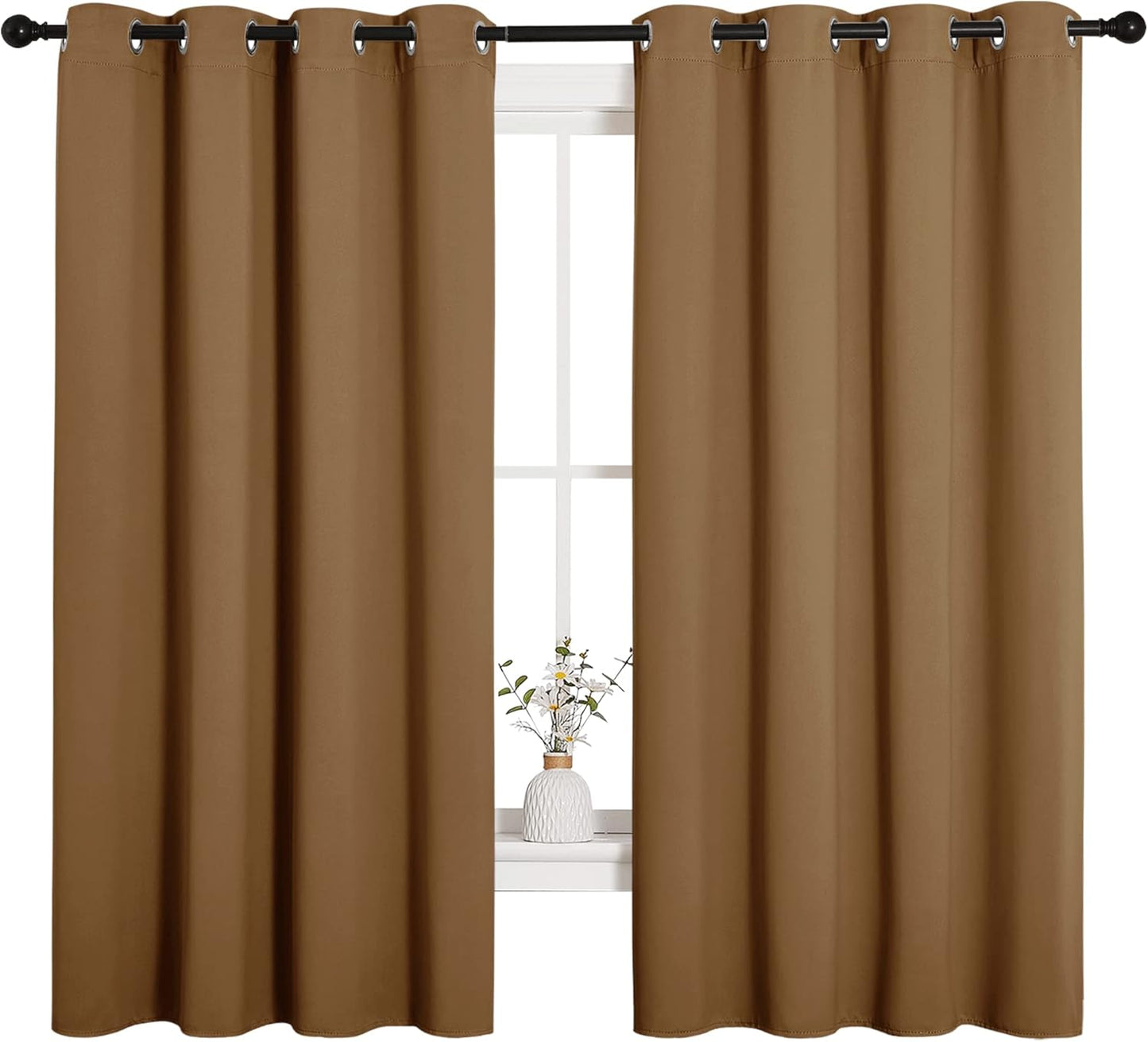 NICETOWN Halloween Pitch Black Solid Thermal Insulated Grommet Blackout Curtains/Drapes for Bedroom Window (2 Panels, 42 inches Wide by 63 inches Long, Black) - Colors A