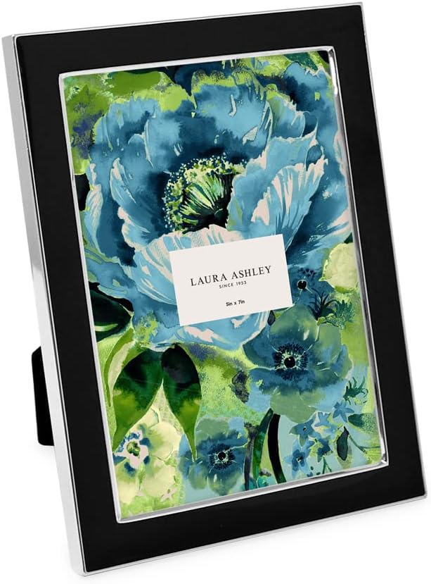 Laura Ashley 5x7 Navy Enamel Picture Frame, Gold Metal Edge with Easel, for Countertop, Counterspace, Tabletop Display, Bookshelf, Desk, Wall Décor, Photo Gallery (5x7, Navy W/Gold)