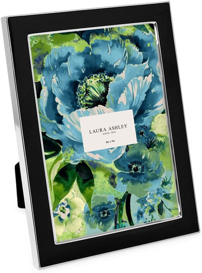 Laura Ashley 5x7 Navy Enamel Picture Frame, Gold Metal Edge with Easel, for Countertop, Counterspace, Tabletop Display, Bookshelf, Desk, Wall Décor, Photo Gallery (5x7, Navy W/Gold)