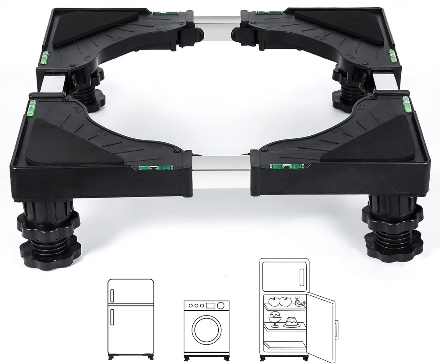 Nefish Mini Fridge Stand Universal Raised Base Adjustable Refrigerator Stands with 4 Strong Feet Washing Machine Pedestal Multi-Functional Bases for Dryer (Black)