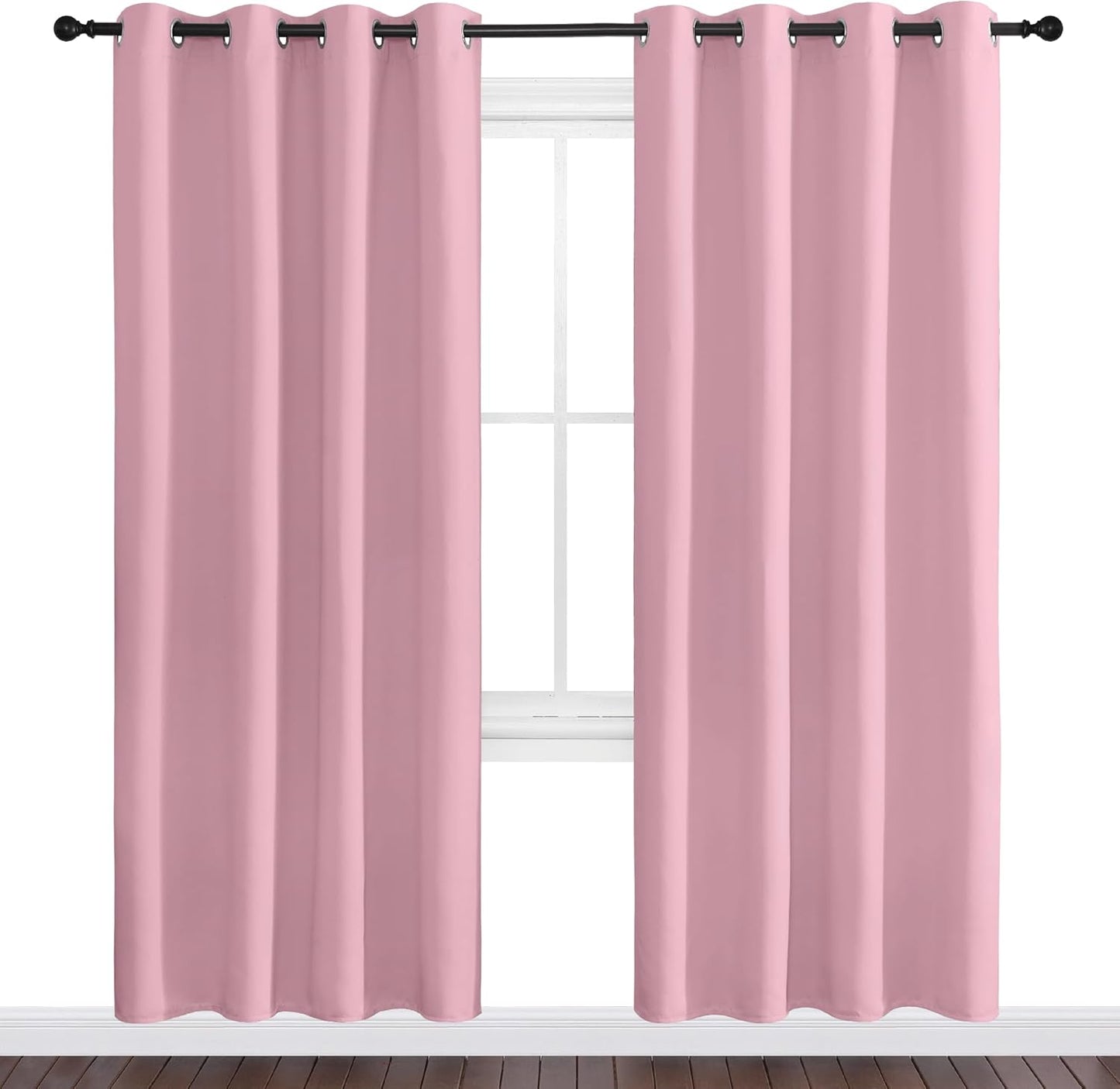 NICETOWN Halloween Pitch Black Solid Thermal Insulated Grommet Blackout Curtains/Drapes for Bedroom Window (2 Panels, 42 inches Wide by 63 inches Long, Black) - Colors A