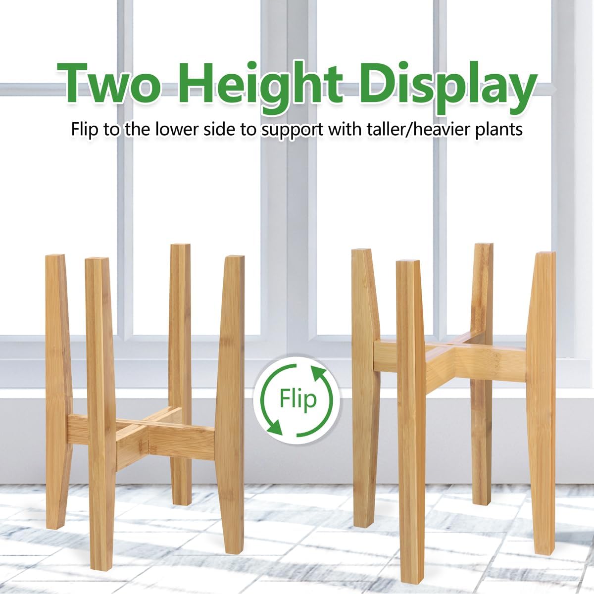 Rnined Adjustable Plant Stand Indoor,Bamboo Mid Century Modern Plants Stands, Stable Plant Holder,Fit 8 9 10 11 12 inch Pots (Pot & Plant Not Included)