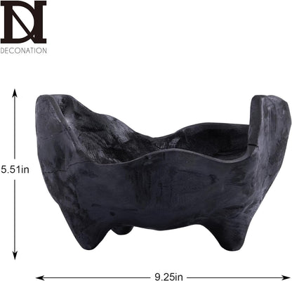 DN DECONATION Oak Wood Black Decorative Bowl-9.25x5.51 Inch Small Bowl for Entryway Key, Fruit, Candy with feet, Boho Farmhouse Home Decor for Dining Room, Coffee Table Centerpiece