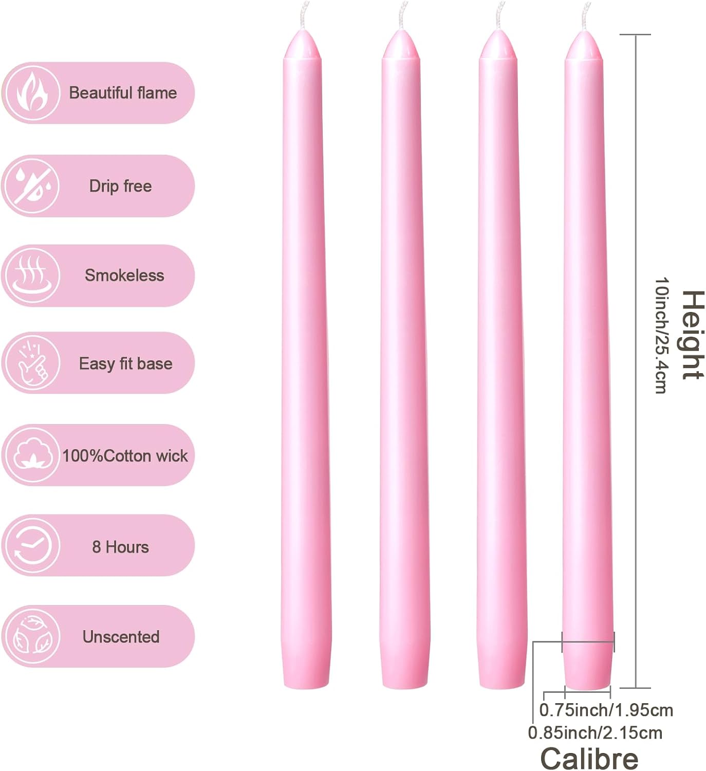 Everymoment Ivory Taper Candles - 4 Pack 10 Inch Candlesticks - Dripless & Smokeless Tapered Candle 8 Hours Unscented Cream Candle Sticks - Perfect for Wedding Holiday Dinner Party Home Decor