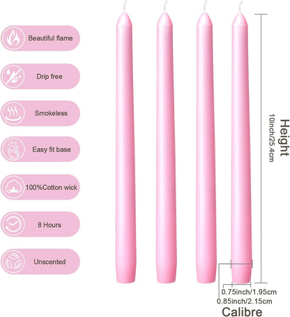 Everymoment Ivory Taper Candles - 4 Pack 10 Inch Candlesticks - Dripless & Smokeless Tapered Candle 8 Hours Unscented Cream Candle Sticks - Perfect for Wedding Holiday Dinner Party Home Decor