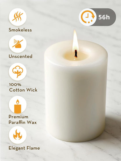 Ashlux 3x4 Inch White Pillar Candles, Set of 3 Wax, 56 Hours Long Burning, Unscented and Dripless Pillar Candles Bulk for Christmas Lights, Wedding, Parties, Spas, Home Decorative