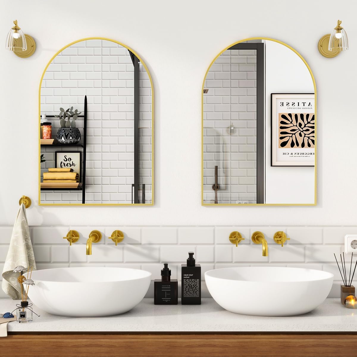 VooBang Arched Wall Mirror, 24 x 36 inch Arch Bathroom Mirror, Wall Mounted Vanity Mirror with Arch Metal Frame, Modern Bathroom Vanity Mirror for Bedroom, Living Room, Hanging or Leaning, Black